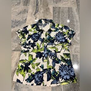 Ann Taylor Floral Blouse with Blue and Green Accents